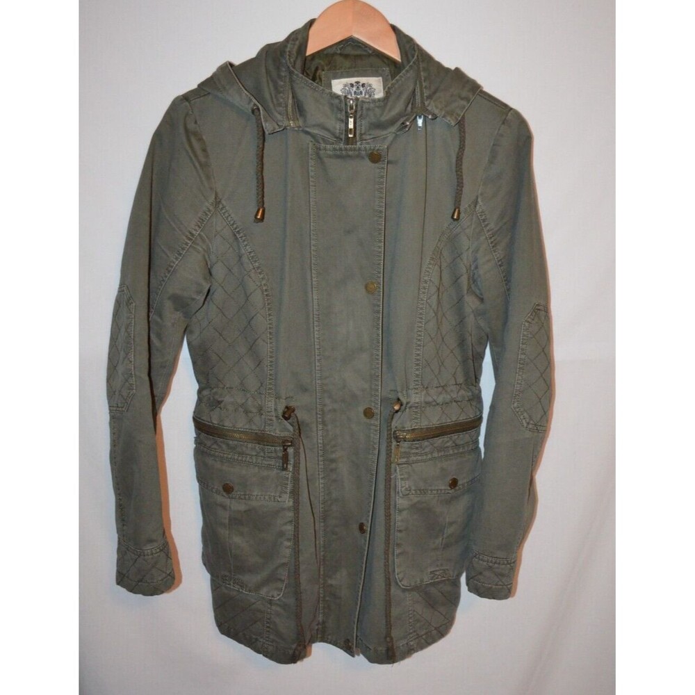 Made by Johnny Military Utility Cargo Field Jacket Olive Green Zip Size L Hood